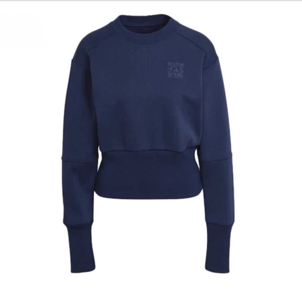 Adidas Karlie Kloss Navy Blue Cropped Sweatshirt Wide Ribbed Hem S - Picture 2 of 11